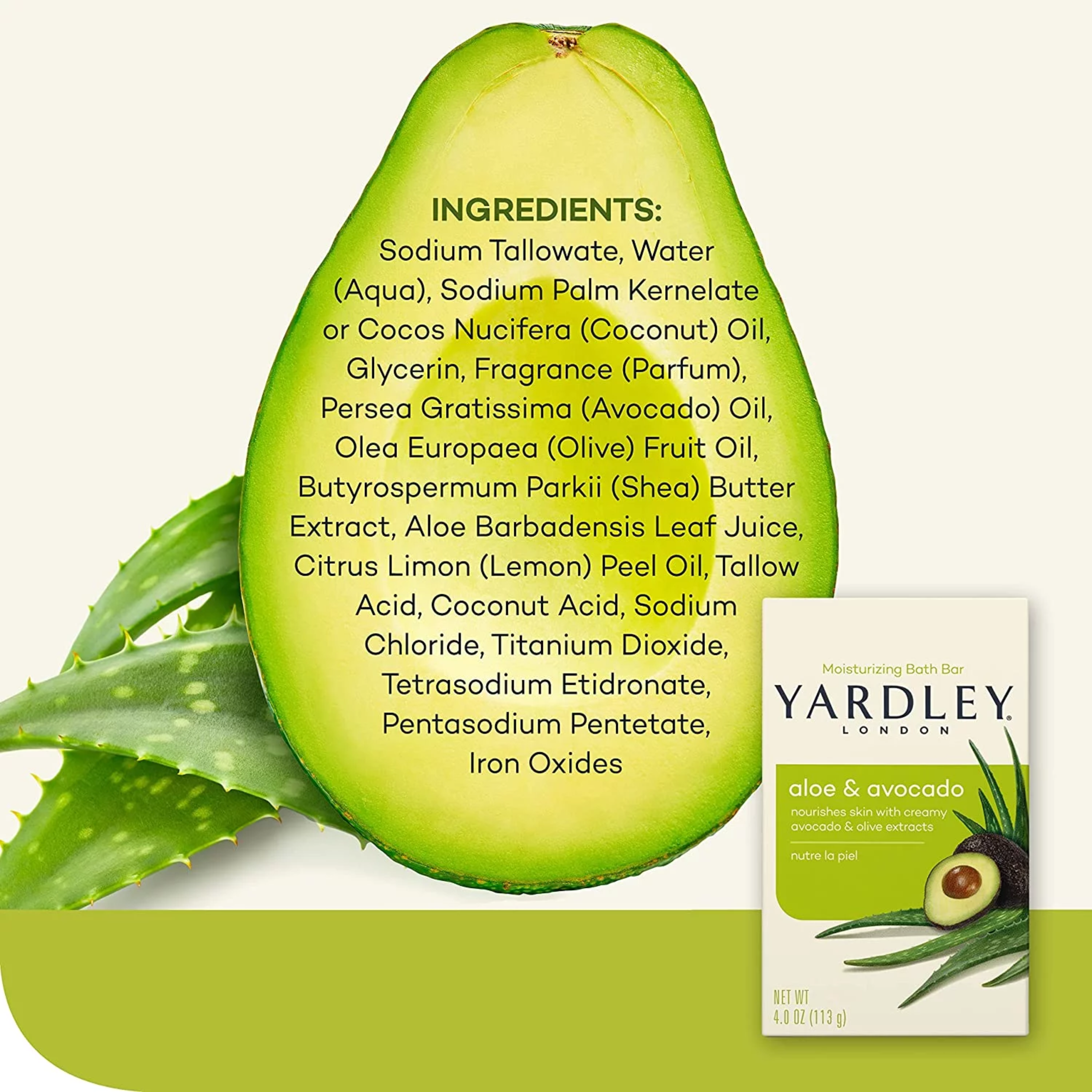 YARDLEY LONDON-JABÓN EN BARRA HIDRATANTE DE ALOE Y AGUACATE (113GR)