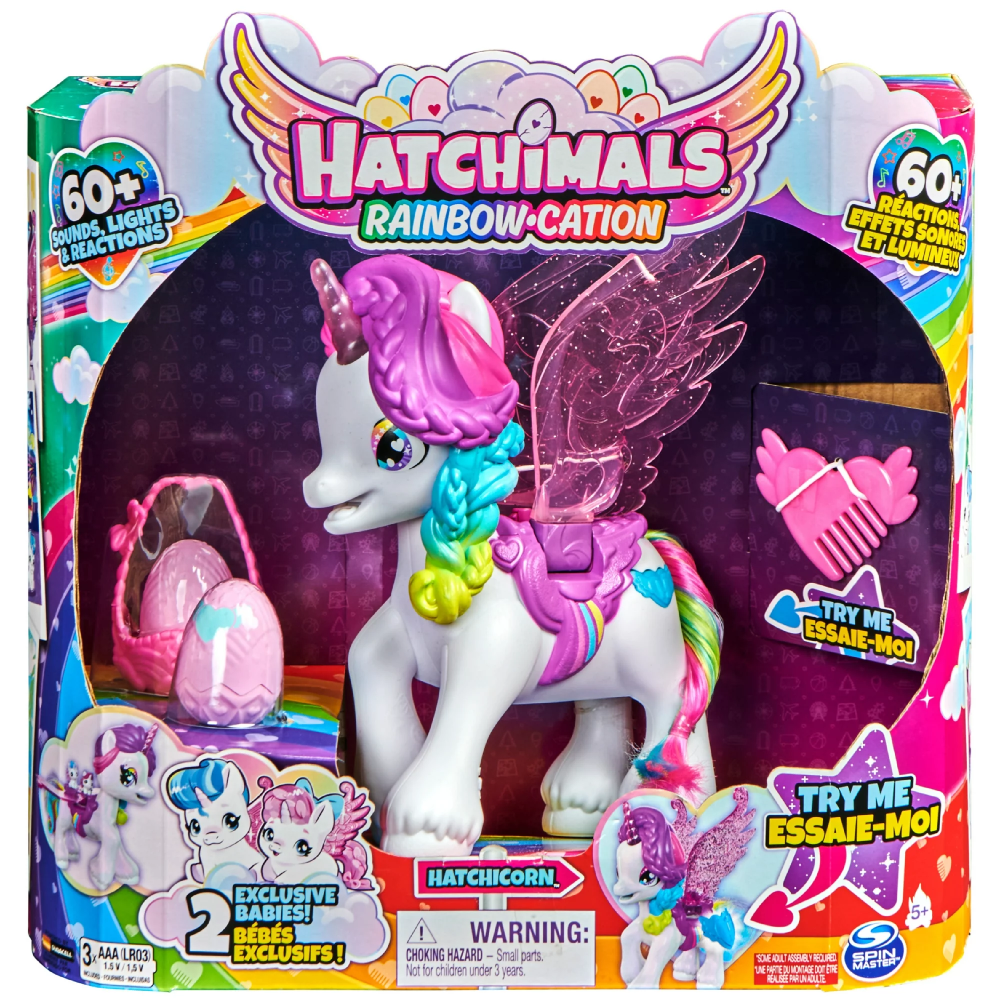 HATCHIMALS RAINBOW CATION UNICORNIO CON ACCESORIOS EMITE MÁS DE 60 LUCES Y SONIDOS