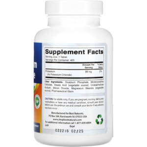 BEST NATURALS-CLORURO DE POTASIO (400 TABLETAS)