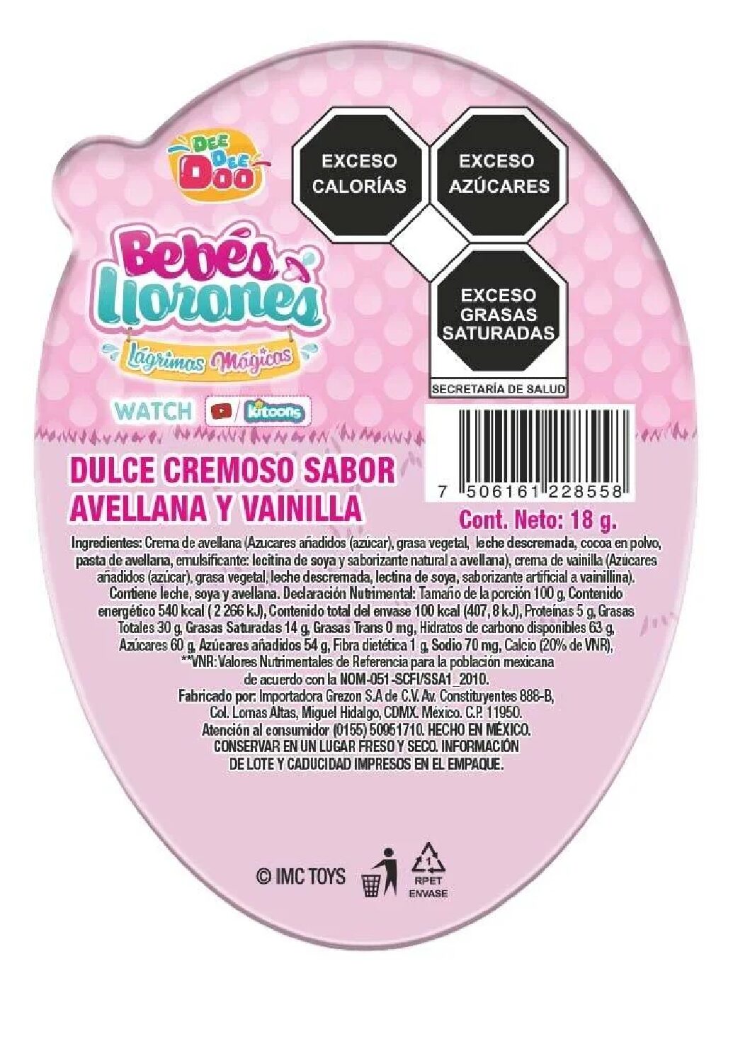 DEE DEE DOO DULCE CREMOSO SABOR AVELLANA Y VAINILLA 18G CON JUGUETE SORPRESA